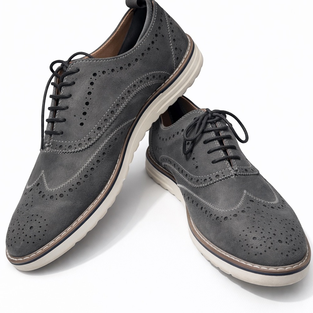 Steve Madden Gray Suede Wingtip Oxfords with White Sole